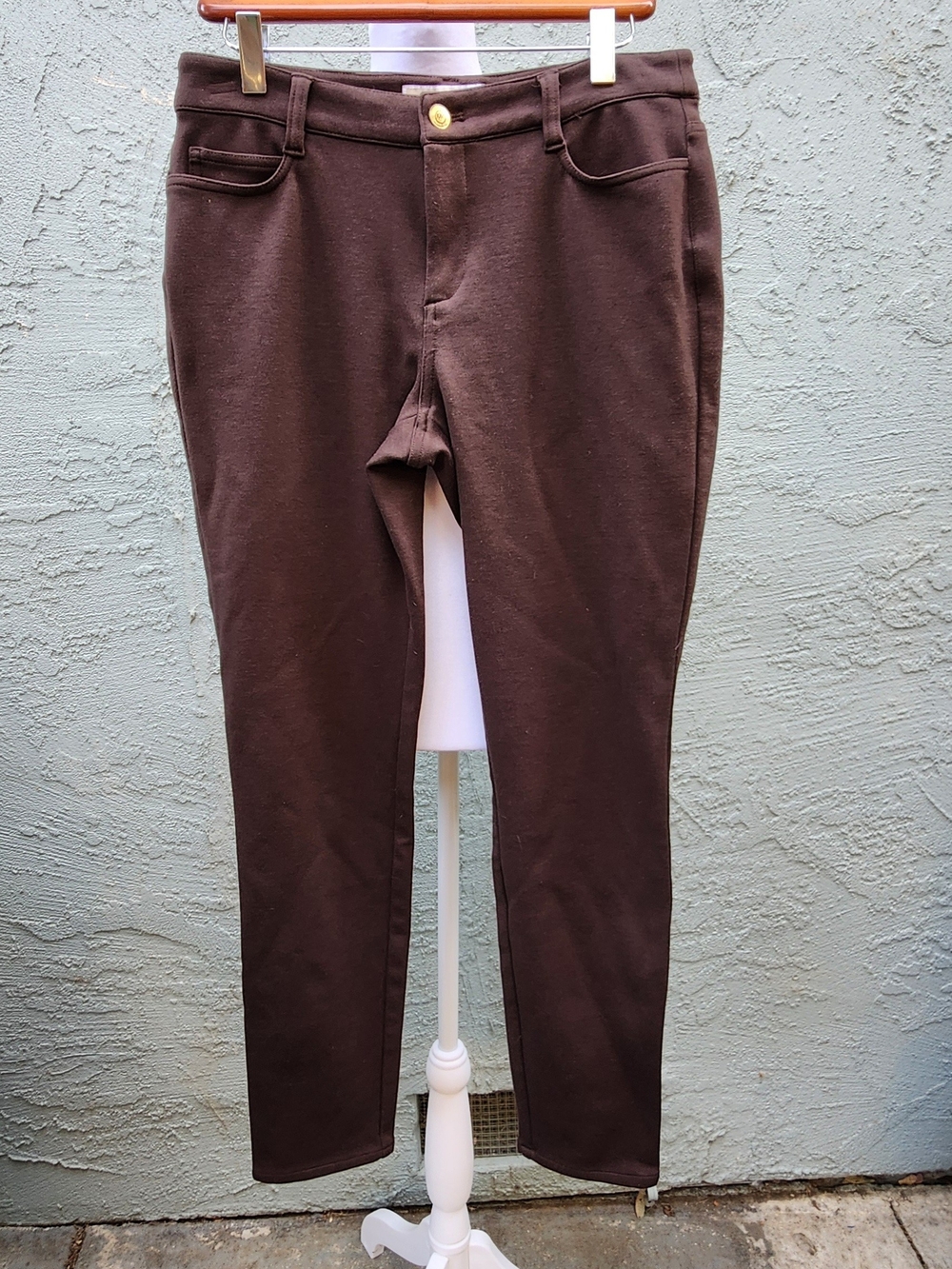 MICHAEL Michael Kors Brown Ponte Knit Skinny Pants Gold Logo Hardware 8